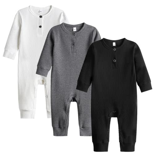 Bafeicao Baby Boy Girl 2/3 Pack Solid Romper Ribbed Short/Long Sleeve Bodysuit Jumpsuit Infant Knitted Outfits Clothes