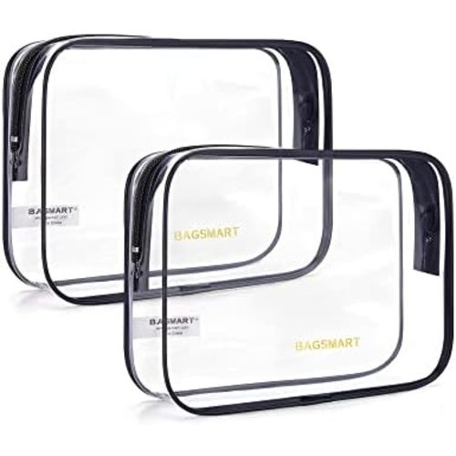 BAGSMART Clear Toiletry Bag, 2 Pack TSA Approved Travel Toiletry Bag Carry on Travel Accessories Bag Airport Airline Quart Size Bags Water Repellent Makeup Cosmetic Bag for Women (Black-2pcs)