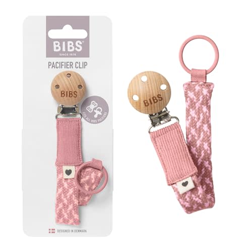 BIBS Paci Braid Dummy Chain Organic Cotton Danish Design, One Size (0-36 Months), Dusty Pink