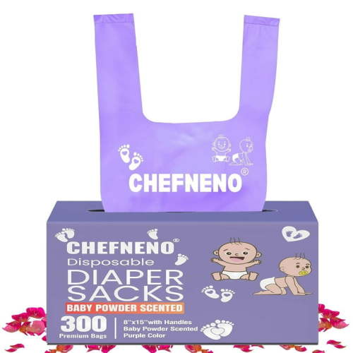 Baby Diaper Bag Disposable (300 ct.) Fresh Baby Powder Scented Easy Tie Handles Scented Diaper Sacks Disposable Dog Poop Waste Bags Cat Litter Bags (300 Bags)