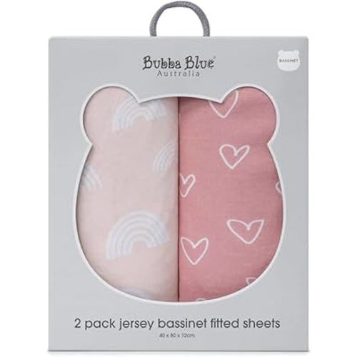 Bubba Blue Nordic Jersey Bassinet Fitted Sheet, 40 x 80 x 12 cm Size, Dusty Berry/Rose (Pack of 2) 200.0 Grams