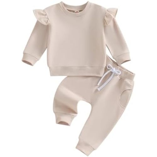 Fernvia Toddler Baby Girl Clothes 3 6 9 12 18 24 Months Fall Outfits Solid Long Sleeve Sweatshirt Tops + Pants Set