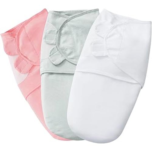 PHF 100% Cotton Baby Swaddle Sleep Sacks for Newborn, 3 Pack Baby Swaddles 0-3 Months for Baby Girls, Swaddle Sack Easy Adjustable, Baby Swaddle Blanket Wrap, Baby Essentials (White&Grey&Pink)