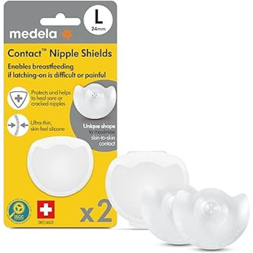 Medela Contact Nipple Shields, Large 24mm | For Latching Difficulties during Breastfeeding, Flat or Inverted Nipples