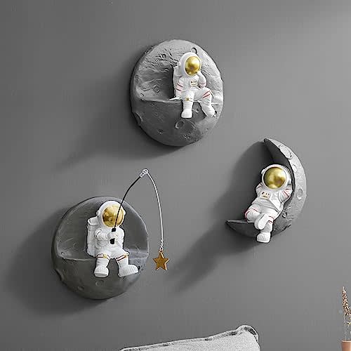 AWNR 3 Pcs Astronauts Wall Sculpture Decor for Modern Home Decor Background 3D Wall Decorations for Living Room Sofa Bedroom Wall Decor Outer Space Theme Wall Decor for Kids Room