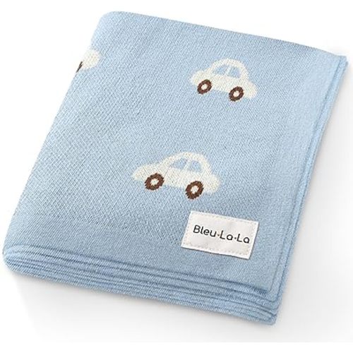 Baby Blanket for Boys 100% Cotton Buttery Soft Cozy Receiving Swaddle Crib Stroller Blanket for Shower Gift Registry for Newborns, Infants, Toddlers (Cars - Baby Blue)