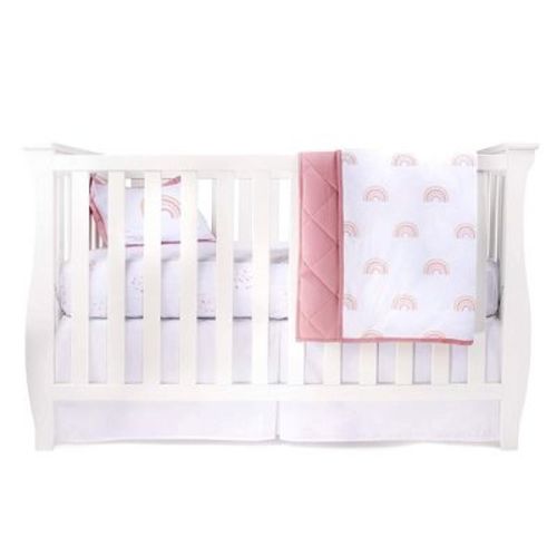 Ely's & Co. Baby Crib Bedding Sets Includes Crib Sheet, Quilted Blanket, Crib Skirt, And Baby Pillowcase (pink Rainbow, 4 Piece Set)