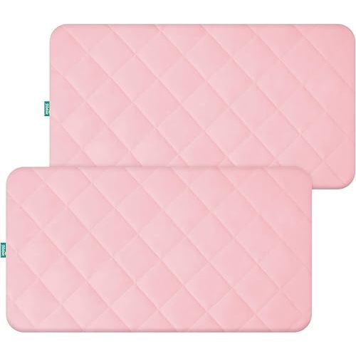 Crib Mattress Protector Waterproof Crib Sheets Fitted 2 Pack Toddler Mattress Pad Cover Improved Thickness Machine Washable 52" x 28" Pink Quilted
