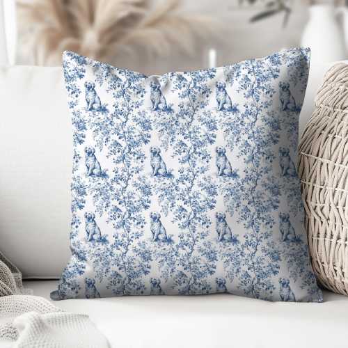Blue Toile Golden Retriever Toile Pillow, Toile de Jouy Cushion, INCLUDES INSERT, Botanical Decor, Golden Retriever Gifts, Golden Mama Decor