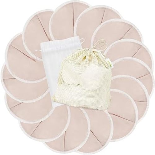 wegreeco Nursing Breast Pads (14 Pack) + Laundry Bag & Travel Storage Bag, 4.7 inch - Washable & Reusable Breastfeeding Nursing Pads (Rose Gold, Large, Contoured Shape)