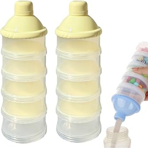 Manwetye 2 PCS 5 Layers Baby Milk Powder Dispenser, Milk Powder Pots, Formula Dispenser Portable Milk Powder Formula Dispenser Container Pot Box Milk Cans Snack Storage Box for Travel (Yellow +Yellow)