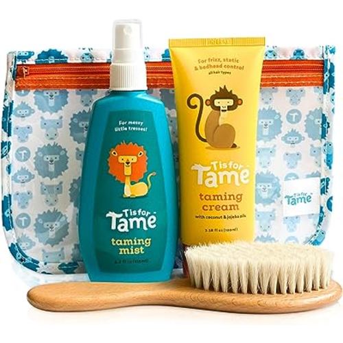T is for Tame – Kids Hair Cream & Spray Bundle for Frizz, Flyaways & Static – Safe for Babies & Toddlers, Includes Bag & Brush