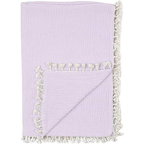 Crane Baby Muslin Swaddle Blanket, Soft Cotton Lightweight Nursery and Stroller Blanket for Baby Boys & Girls, Lilac Purple, 30" x 40"