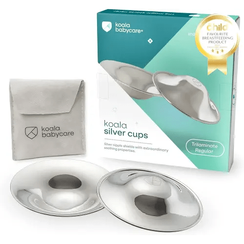Koala Babycare The Original Silver Nursing Cups - Nipple Shields for Nursing Newborn -Breastfeeding Essentials - Protect and Soothe - Tri-Laminate Silver - Standard Size