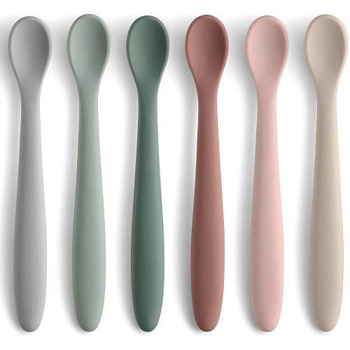 6-Piece Silicone Feeding Spoons for First Stage Baby and Infant, Soft-Tip Easy on Gums I Training Spoon | Baby Utensils Feeding Supplies, Dishwasher & Boil-proof