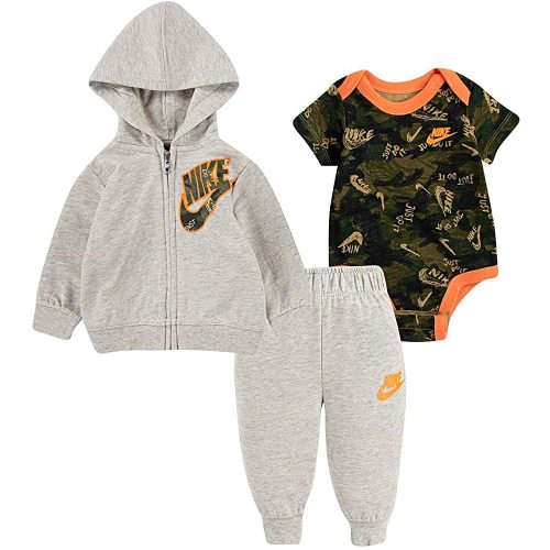 Nike Baby Boy 3 Piece Camo Set, Jogger Pants, Zip-Up Jacket and Bodysuit (3 M)