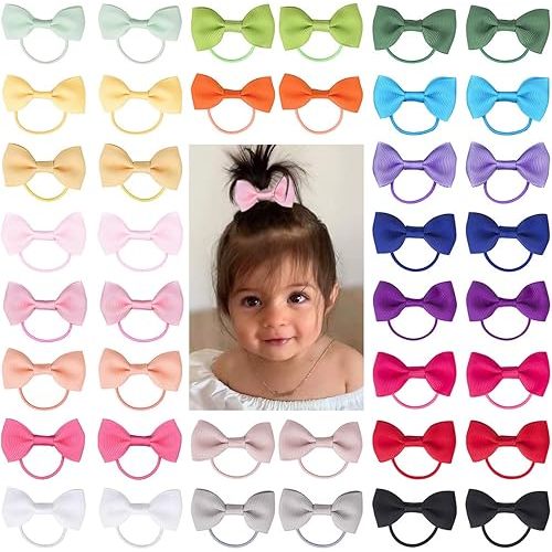 Baby Hair Ties with Bows for Toddler - 2 Inch Elastic Ponytail Holders Small Hair Ties For Baby Girls Infants Hair Accessories 40 Pieces