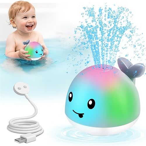 Original Magnetic Charging Whale Bath Toy, Light Up Baby Bath Toys for Kids Ages 1-3, Infant Baby Toy Bathtub Water Toy Sprinkler 1 2 3 Year Boys Girls Valentines Gifts Bath Toy 6-12-18 Months