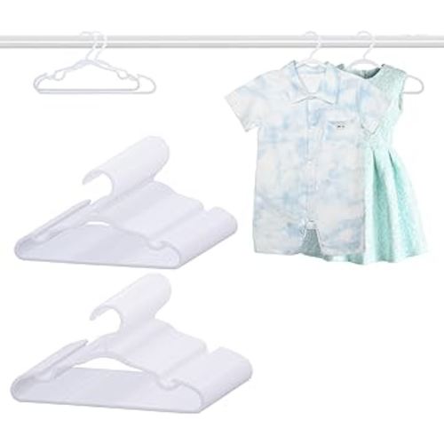 100 Pack White Baby Hangers 11.42 Inch & 12.91 Inch Each 50 Pack - Kids Non-Slip Clothes Hangers for Infant & Child, Durable Plastic Children's Hangers for Closet, Pants, Coats, Skirts