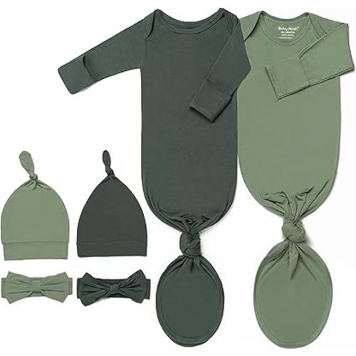 2Pk Newborn Baby Knotted Gown, Ultra-Soft Infant Sleeper with Hat, Bowknot and Pacifier Clip (2 Packs)