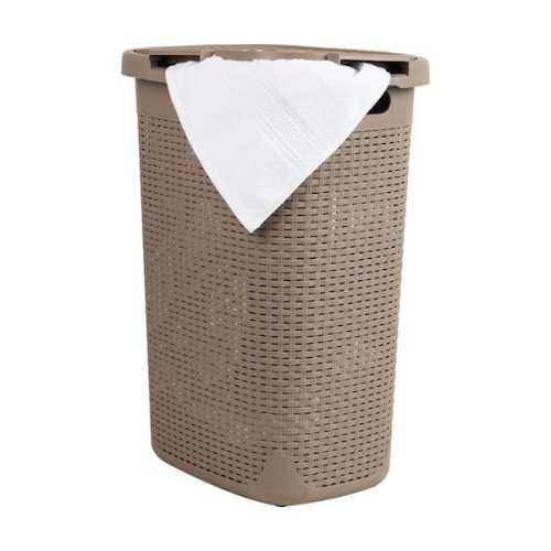 Tan 24.15 in. H x 13.75 in. W x 17.65 in. L Plastic 60L Slim Ventilated Rectangle Laundry Hamper with Lid