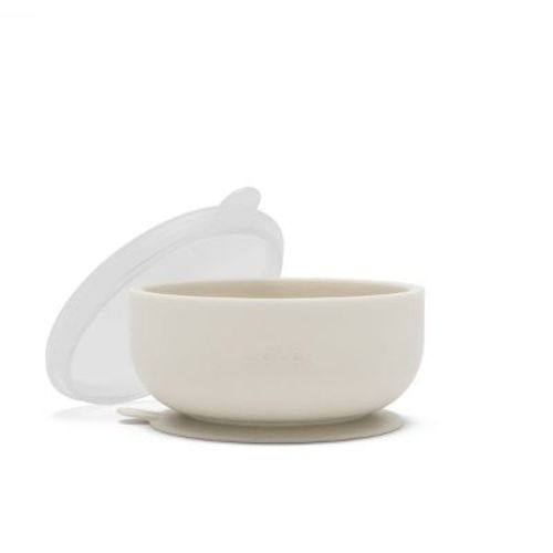Lalo Silicone Suction Bowl With Lid - Oatmeal