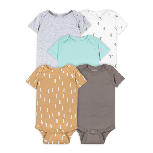 Little Star Organic Baby Unisex 5Pk Short Sleeve Bodysuits, Size Newborn-24M
