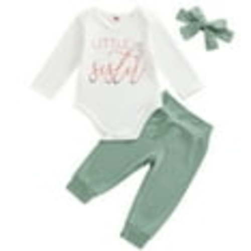 Toddler Baby Girls Outfits Set Letter Print Long Sleeve Romper Striped Pants Headband 3PCS Clothes