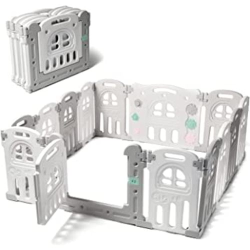 Play22 Foldable Baby Playpen 14 Panel - Kids Safety Activity Play Center - Safety Play Yard Play Pens for Babies - Safety Gates for Indoor and Outdoor Play - Adjustable Shape