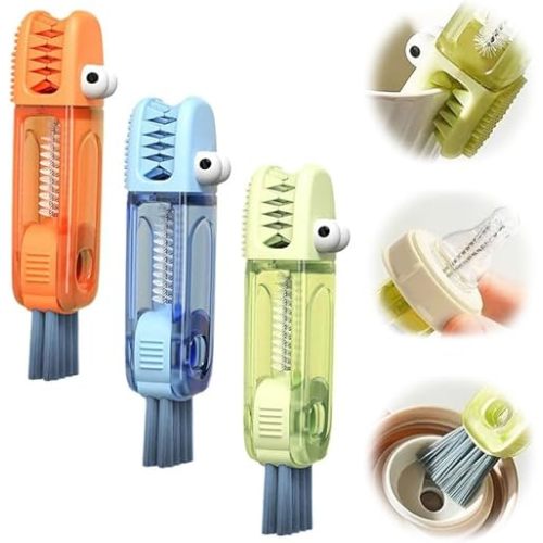 Upgraded 3 in 1 Cup Lid Cleaning Brush, 2024 New Multifunctional Lid Cleaner Brush, Portable Crevice Cleaning Brush Set for Baby Bottle Gap Tight Spaces