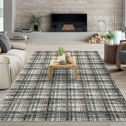 Modern Bordered 8x10 Area Rug for Living Room Washable Bedroom Rug Contemporary Large Area Rug Soft Non Slip Throw Rugs Low Pile Stain Resistant Carpet for Dining Room 8'x10' Teal&Dark Brown