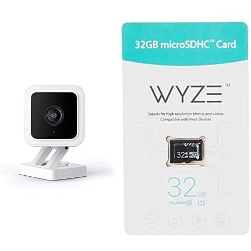 Wyze Cam v3 1080p HD Indoor/Outdoor Video Camera with Color Night Viewing, 2-Way Audio, Compatible with Alexa & The Google Assistant and IFTTT with Wyze 32GB MicroSDHC Card Class 10