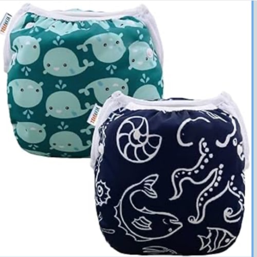ALVABABY Swim Diapers 2pcs Baby & Toddler Snap One Size Reusable Adjustable Baby Boys' Swim Diapers for Swimming Lessons SW18-21