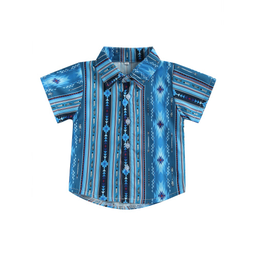 Genuiskids Western Baby Boy Clothes Toddler Boy Shirts 6M 12M 18M 2T 3T 4T Kids Lapel Button Boho Country Cowboy Dress Shirt Pocket Gentlemen Tee Summer Tops 6M-4T