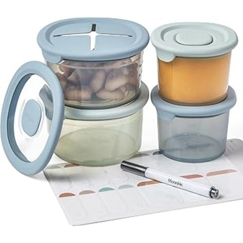 Moonkie Silicone Baby Food Containers | 8oz/4 oz Baby Food Storage Jars with Airtight Lids and A Snack Cup Lid | Freezer,Microwave and Dishwasher Safe, Reusable Baby Food Jars for Infant & Toddler