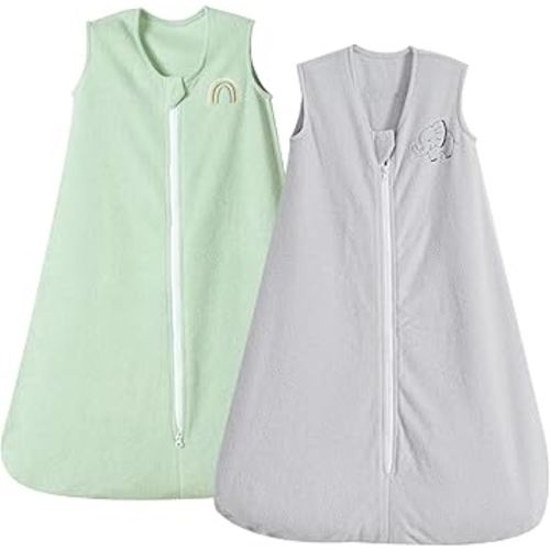 PHF Warm Micro-Fleece Baby Sleep Sack 0-6 Months, Soft Baby Wearable Blanket, 2-Way Zipper Sleeping Bags, 2 Pack Comfy Sleeping Sack for Infant Newborn Boys, Small Size, Grey & Sage Green