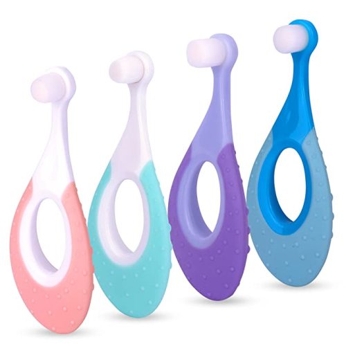 Ecovona Baby Toothbrush & Toddler Toothbrush for Age 0-2 Years Old | Extra Soft Bristle for Baby Teeth & Infant Gums | BPA-Free, Easy-Grip Finger Handle & Teething Pad | Dentist Recommended | 4-Pack