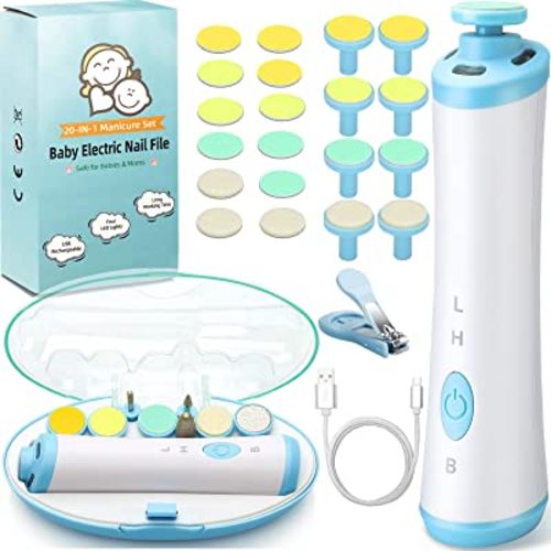 Baby Nail File, Electric Nail Trimmer 30-in-1 Manicure Set, Rechargeable Baby Nail Filer with Nail Clippers, 4 LED Light Trim Polish Grooming Kit Safe for Infant Kids or Women Toes Fingernails Care