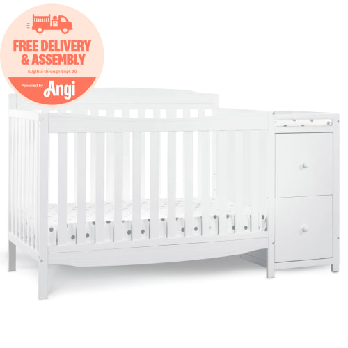 Delta Children Mason 6-in-1 Convertible Crib and Changer, Greenguard Gold Certified, Bianca White