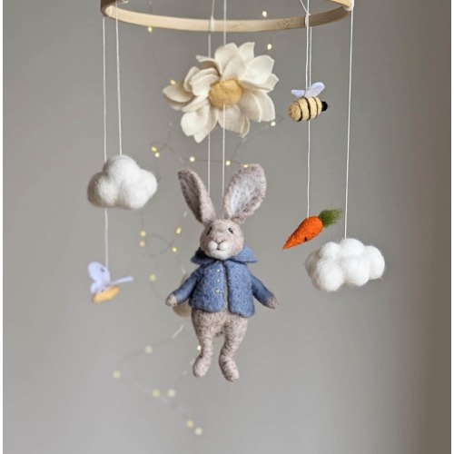 Peter rabbit mobile, Beatrix Potter, Rabbit baby shower, Peter rabbit nursery, Peter rabbit theme, Baby mobile Peter, Needle felted Peter