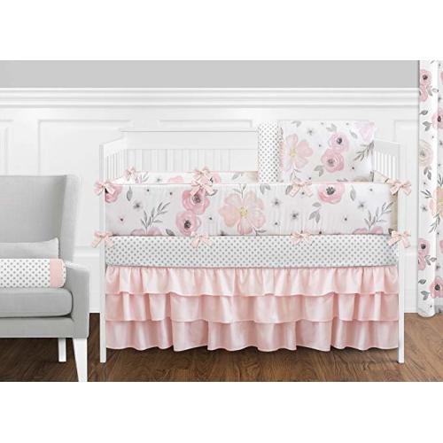 Blush Pink, Grey and White Baby or Toddler Fitted Crib Sheet for Watercolor Floral Collection by Sweet Jojo Designs