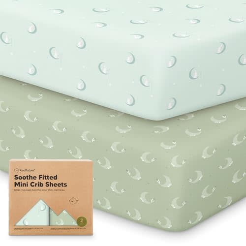2-Pack Mini Crib Sheets Fitted - 38x26 Pack N Play Sheets for Pack and Play Mattress, Organic Cotton, Soft & Breathable Playard Bedding, Neutral Mini Toddler Bed Cover for Boys, Girls (Lunaris)