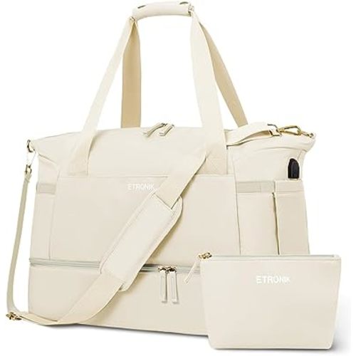 Hospital Bag with USB Charging Port, Weekender Overnight Bag with Wet Pocket and Shoes Compartment for Women