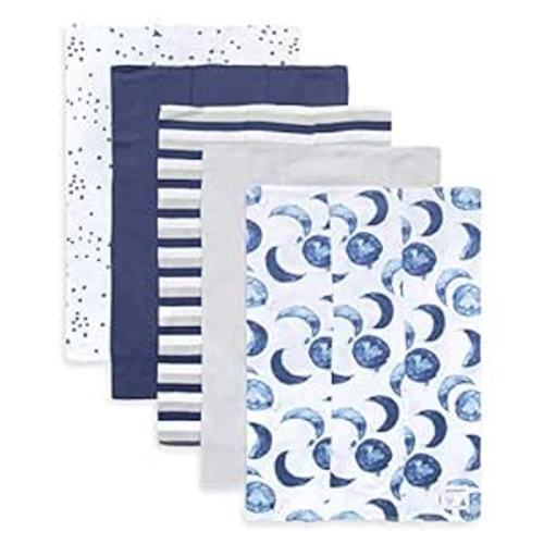 Burt's Bees Baby - Burp Cloths, 5-Pack Extra Absorbent 100% Organic Cotton Burp Cloths (Hello Moon!)