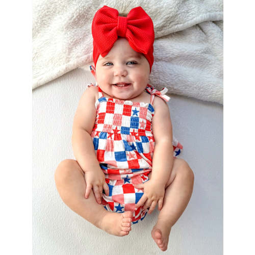 Red, White, Blue & Pink Checkerboard / Organic Smocked Set 6-12m