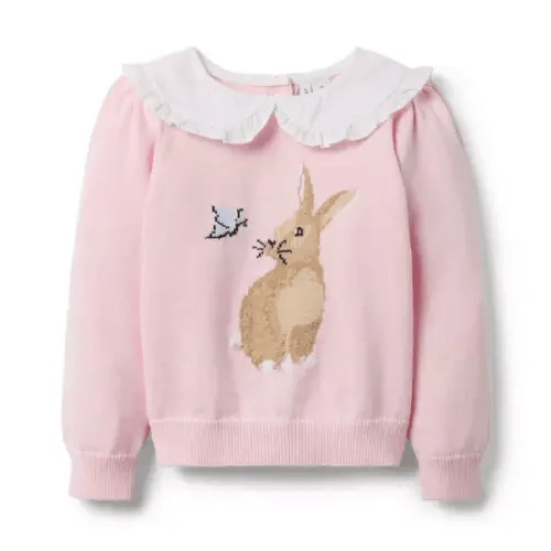 Girl Pale Pink Bunny Ruffle Collar Sweater by Janie and Jack