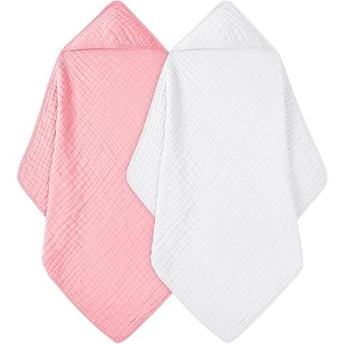 Baby Bath Towels, 100% Muslin Cotton Hooded Baby Towels for Newborn, Baby Towels with Hood for Infant Toddler and Kids, Large 32x33Inch, Soft and Absorbent