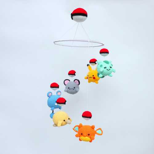 Mini Pokemon mobile ,Pikachu, Chikorita, Charmander,Jigglypuff, Manaphy, crochet baby mobile, personalized gift,baby gift, baby shower decor