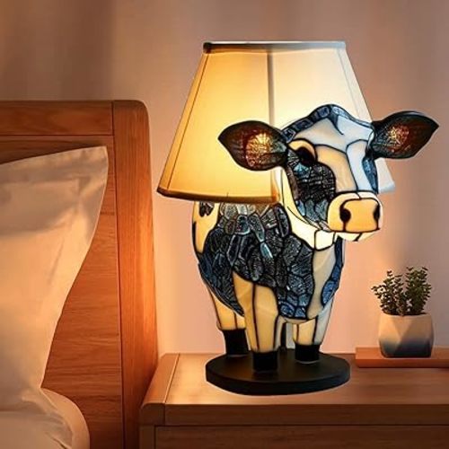 LED Resin Cow Lamp, Small Animal Night Lamp, Highland Cow Table Lamp with USB, Portable Table Lamp, Cow Night Lamp for Living Room, Bedroom, Home Office