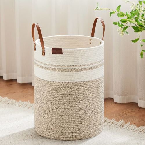VIPOSCO Tall Laundry Basket, Large Dirty Clothes Hamper with Leather Handle